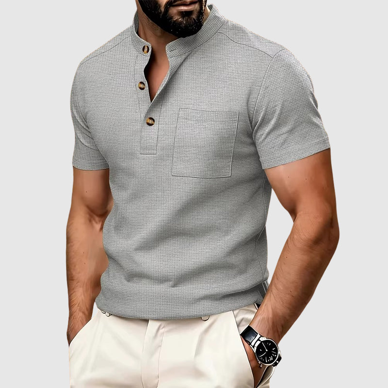 Gerald - Men’s Textured Mandarin Collar Knit Polo
