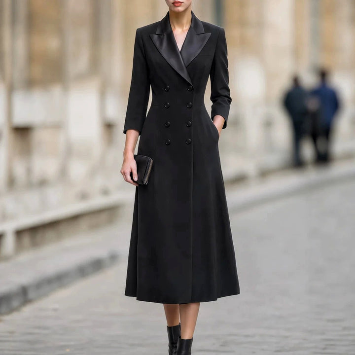 Gillian - Women's Lapel Collar Double Breasted Office Dress