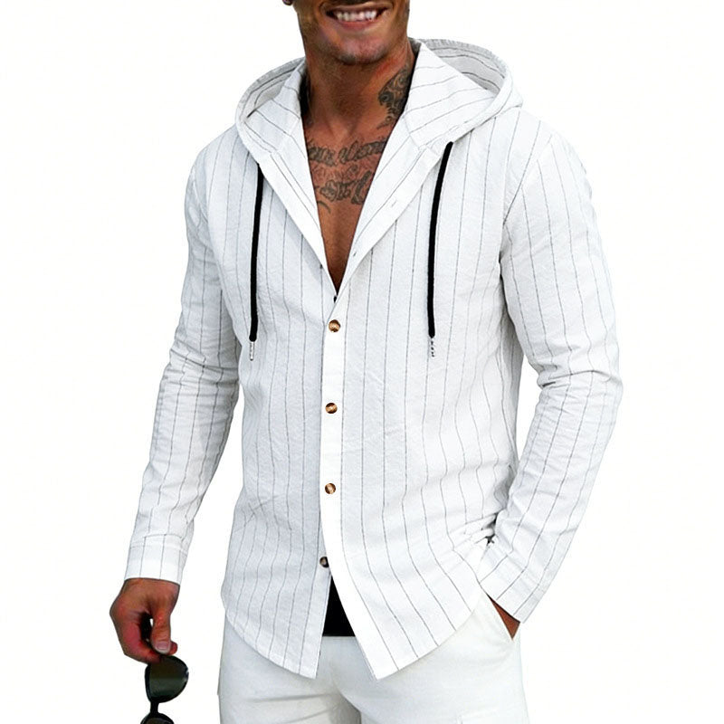 Glen - Men's Textured Hooded Button-Up Shirt