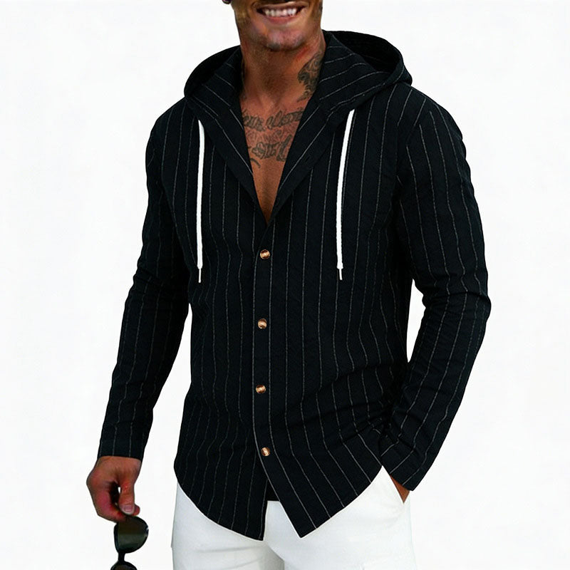 Glen - Men's Textured Hooded Button-Up Shirt