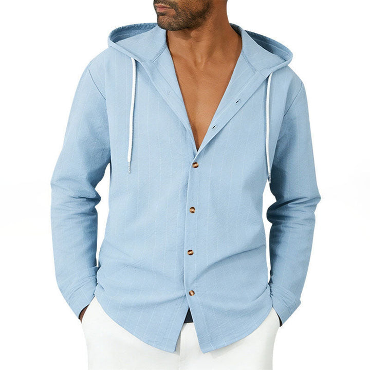 Glen - Men's Textured Hooded Button-Up Shirt