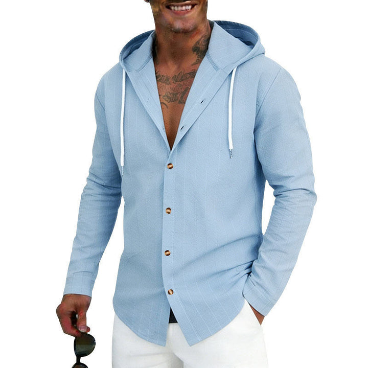 Glen - Men's Textured Hooded Button-Up Shirt