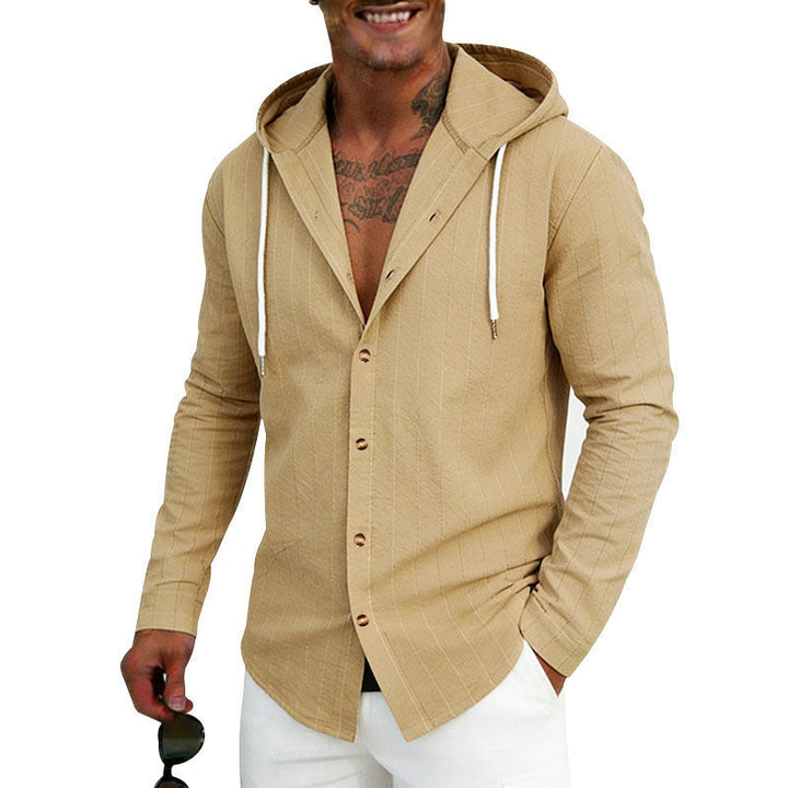 Glen - Men's Textured Hooded Button-Up Shirt