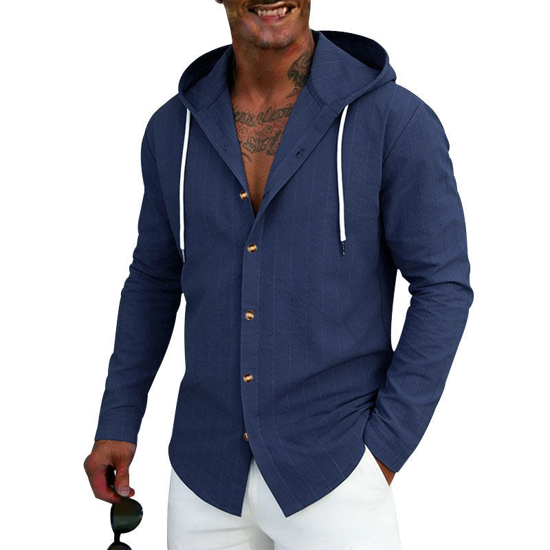 Glen - Men's Textured Hooded Button-Up Shirt