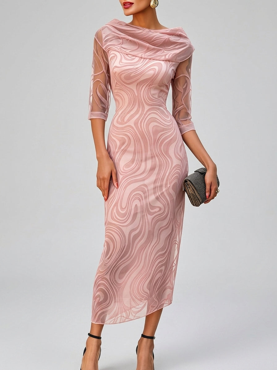 Goldie - Women's Cowl Neck Sheer Sleeve Evening Dress