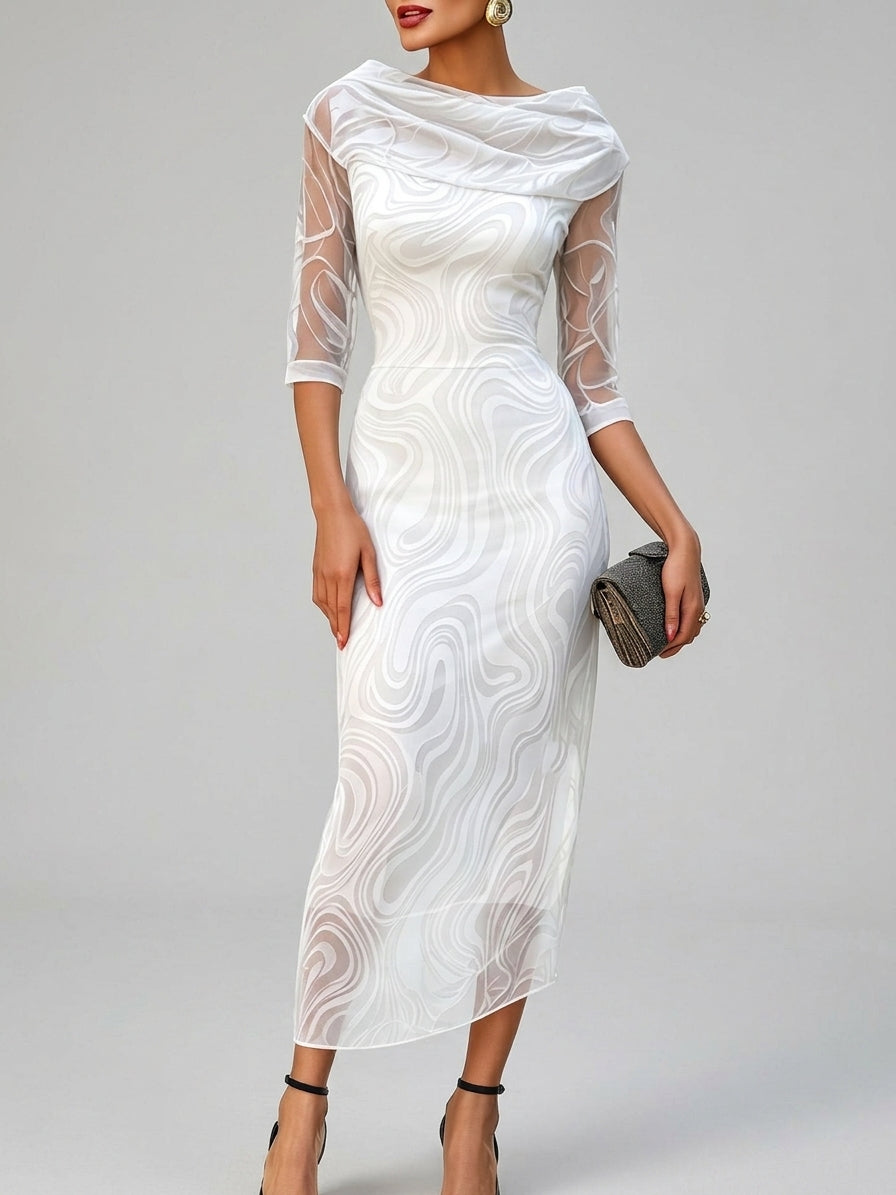 Goldie - Women's Cowl Neck Sheer Sleeve Evening Dress