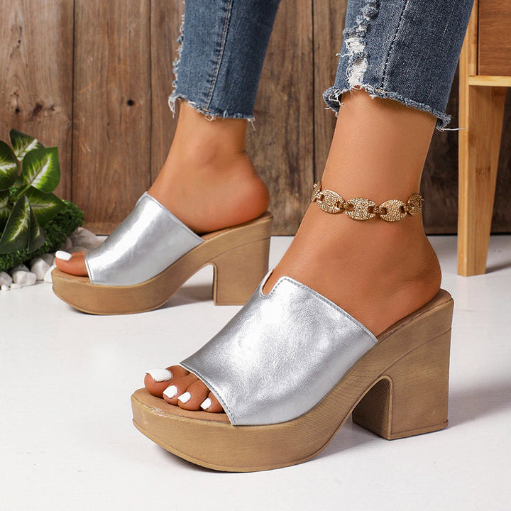 Grace - Women's Wide Strap Chunky Block Heel Slides