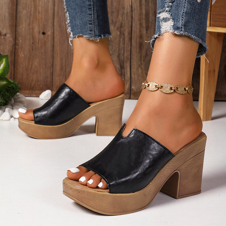 Grace - Women's Wide Strap Chunky Block Heel Slides
