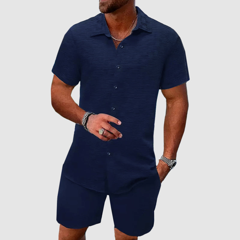 Grant - Men's Button-Down Shirt and Shorts Summer Set