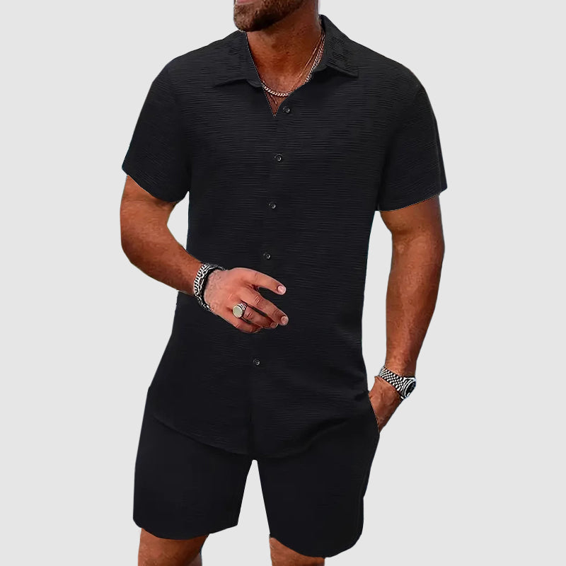 Grant - Men's Button-Down Shirt and Shorts Summer Set
