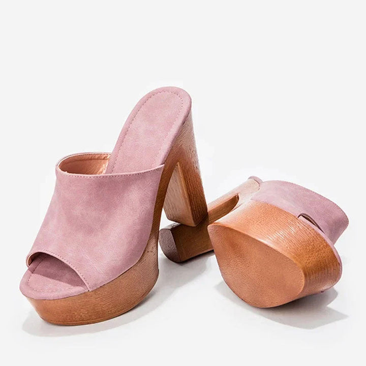 Gwen - Women's Wide Strap Chunky Slip-On Heels