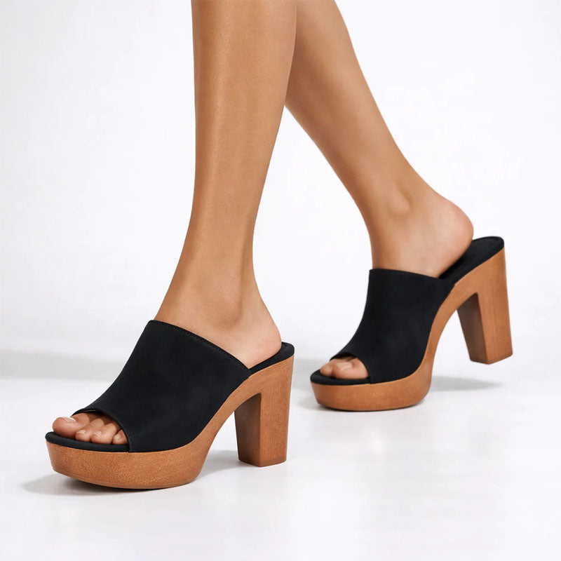 Gwen - Women's Wide Strap Chunky Slip-On Heels