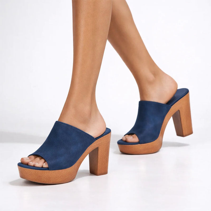 Gwen - Women's Wide Strap Chunky Slip-On Heels