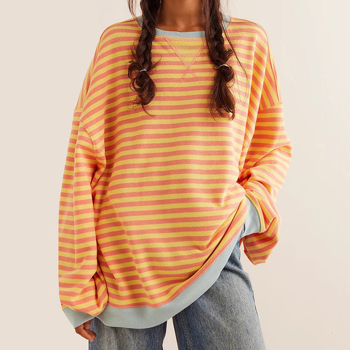Hailey - Women's Contrast Ribbed Trim Striped Sweatshirt