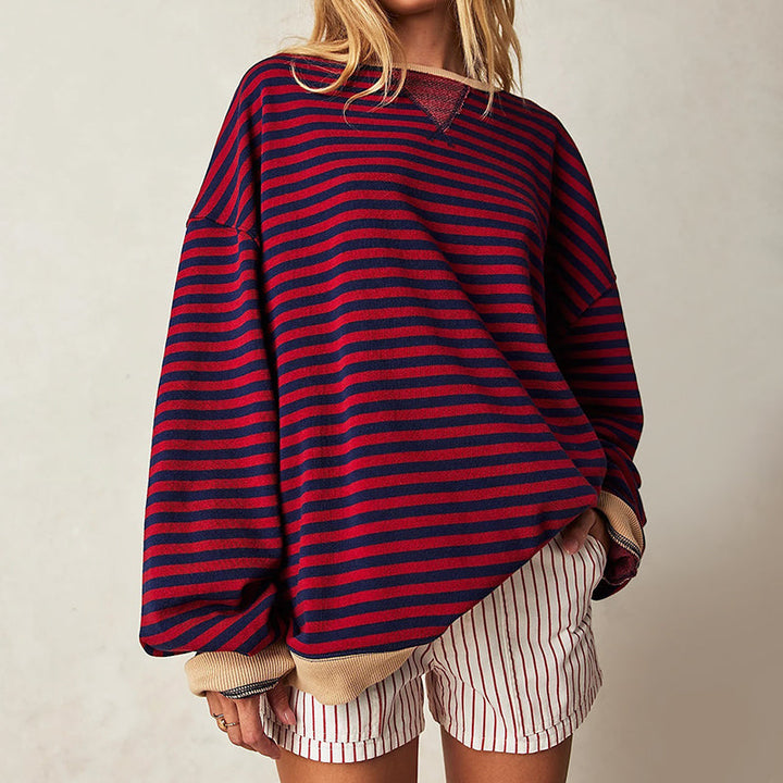 Hailey - Women's Contrast Ribbed Trim Striped Sweatshirt