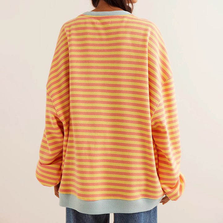 Hailey - Women's Contrast Ribbed Trim Striped Sweatshirt