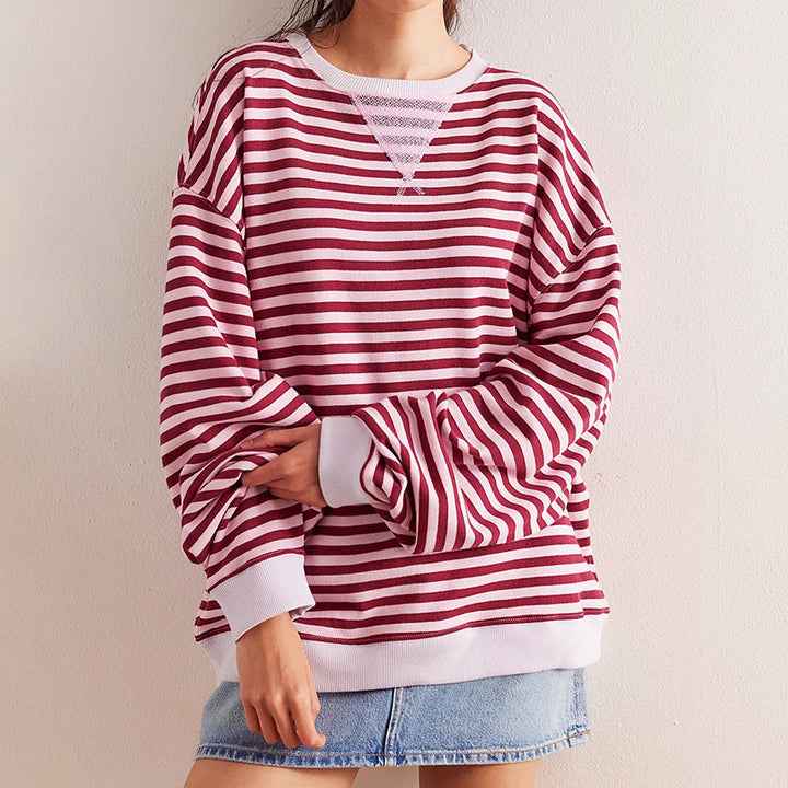Hailey - Women's Contrast Ribbed Trim Striped Sweatshirt