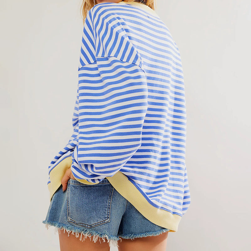 Hailey - Women's Contrast Ribbed Trim Striped Sweatshirt