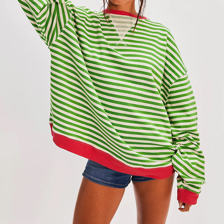 Hailey - Women's Contrast Ribbed Trim Striped Sweatshirt