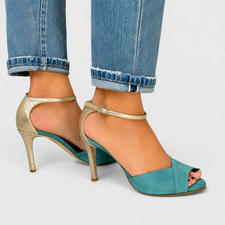 Hailey - Women's Textured Ankle-Strap Open-Toe Heels