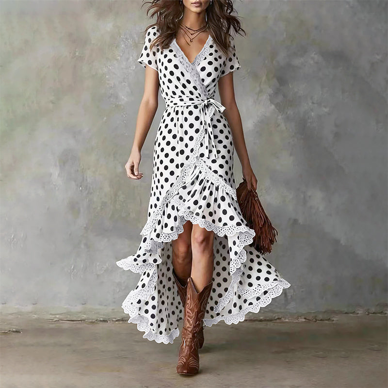 Hallie - Women’s Polka Dot High-Low Maxi Dress