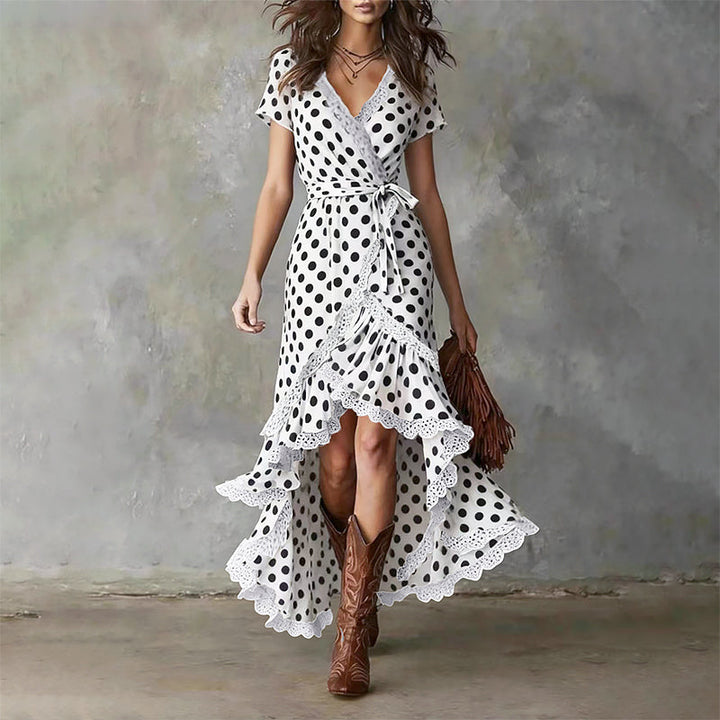 Hallie - Women’s Polka Dot High-Low Maxi Dress