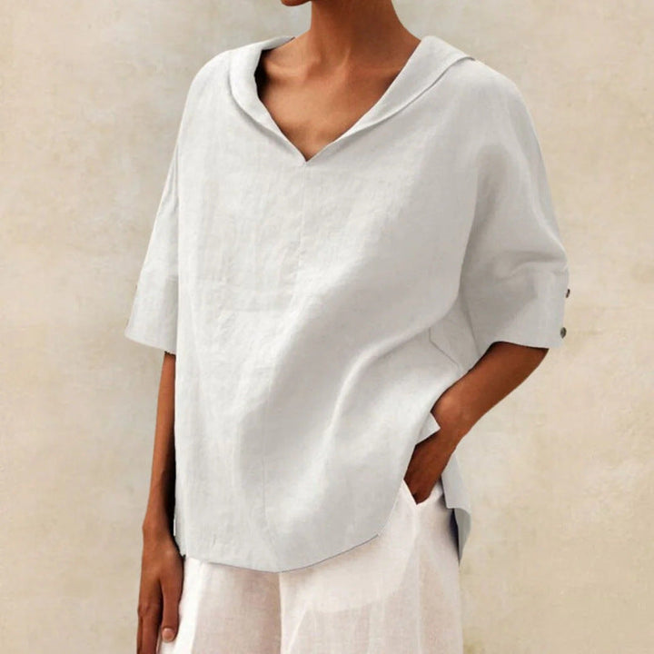 Hannah - Women's Loose Linen V-Neck Shirt