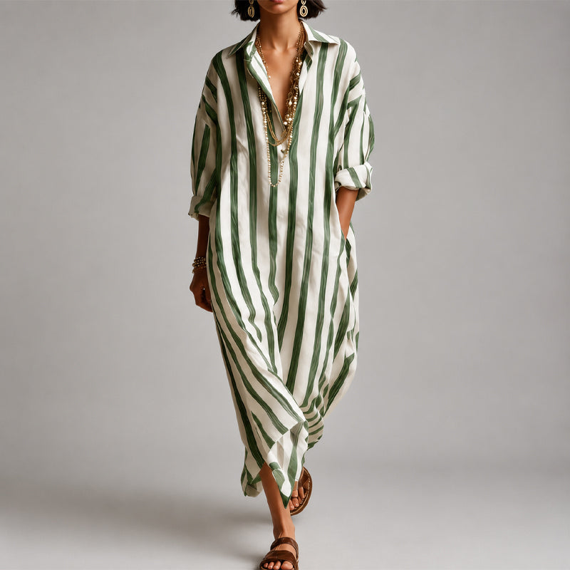 Hannah - Women's Oversized Striped Long Sleeve Maxi Dress