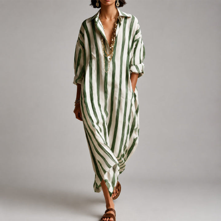Hannah - Women's Oversized Striped Long Sleeve Maxi Dress