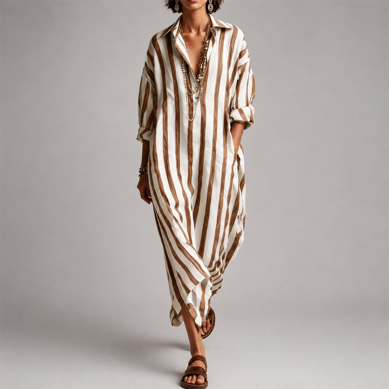 Hannah - Women's Oversized Striped Long Sleeve Maxi Dress