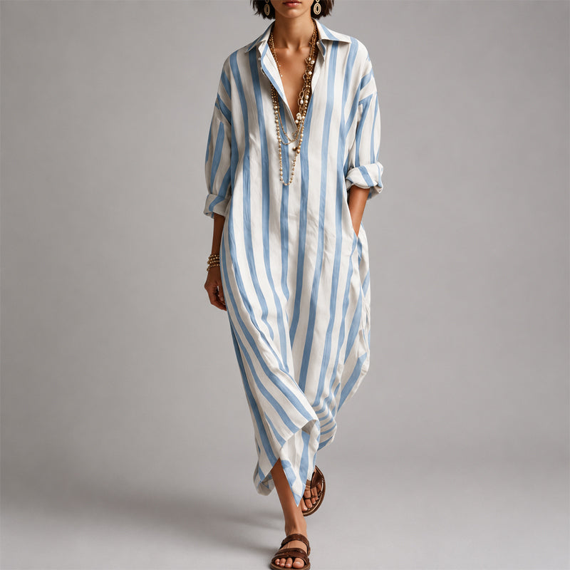Hannah - Women's Oversized Striped Long Sleeve Maxi Dress
