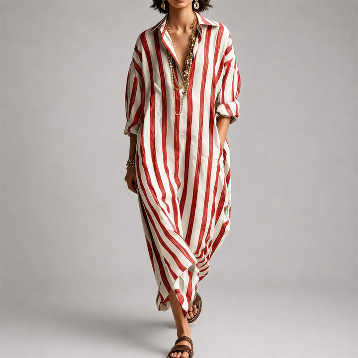 Hannah - Women's Oversized Striped Long Sleeve Maxi Dress