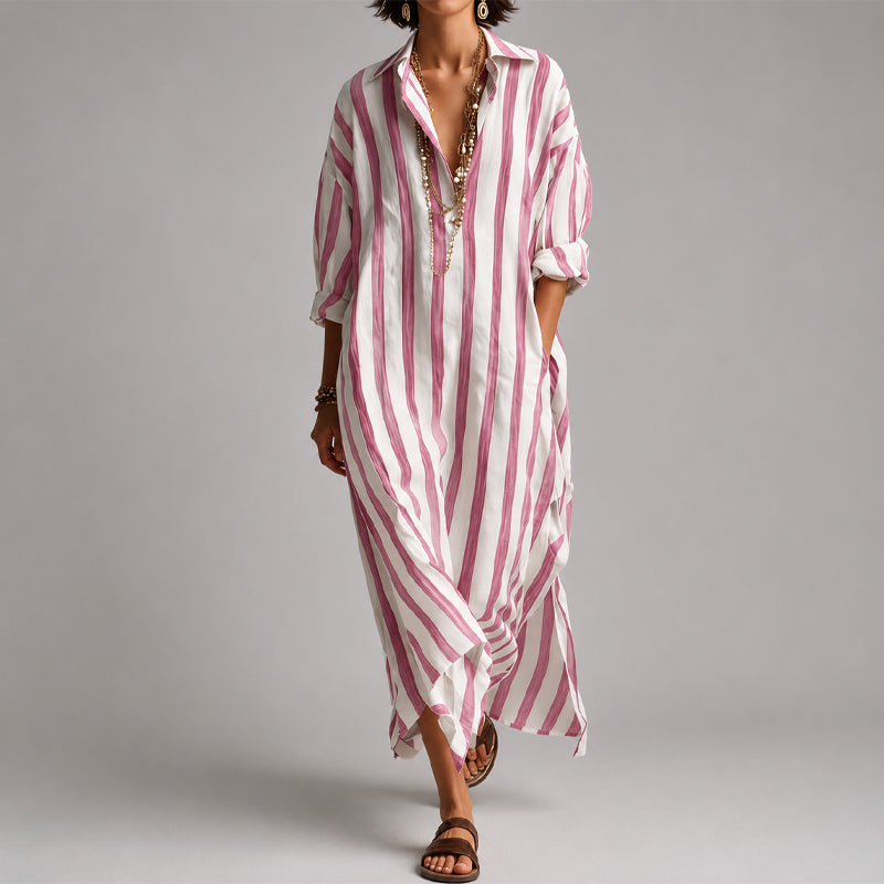 Hannah - Women's Oversized Striped Long Sleeve Maxi Dress