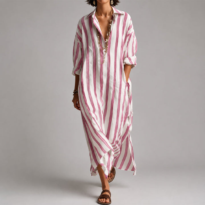 Hannah - Women's Oversized Striped Long Sleeve Maxi Dress