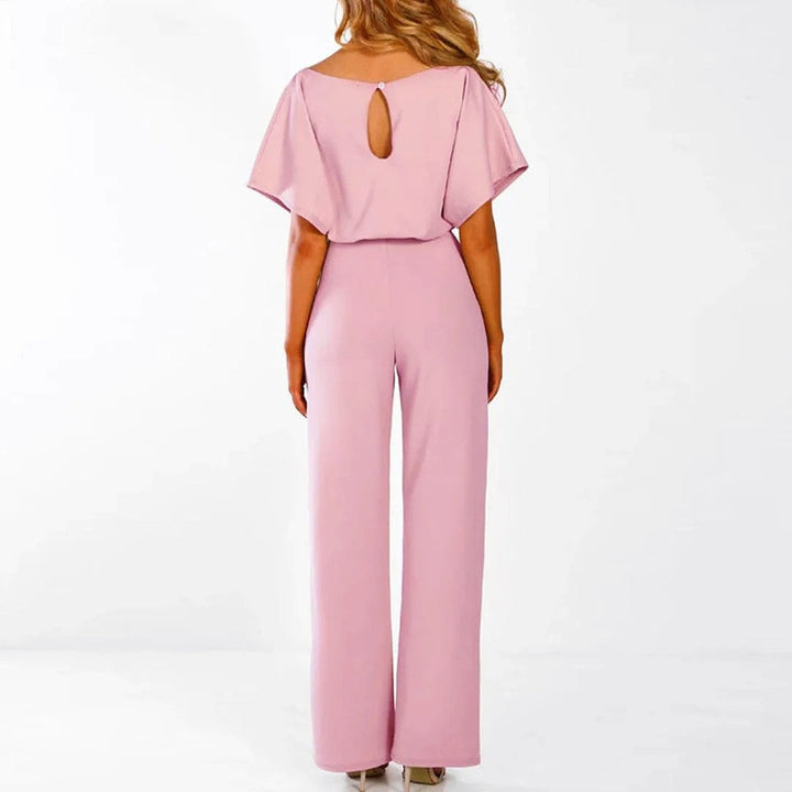 Hannah - Women's Pleated Neckline Jumpsuit with Tie Belt