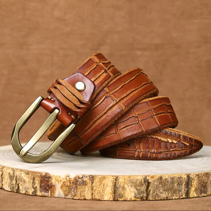 Harlow - Men's Genuine Leather Crocodile-Embossed Belt