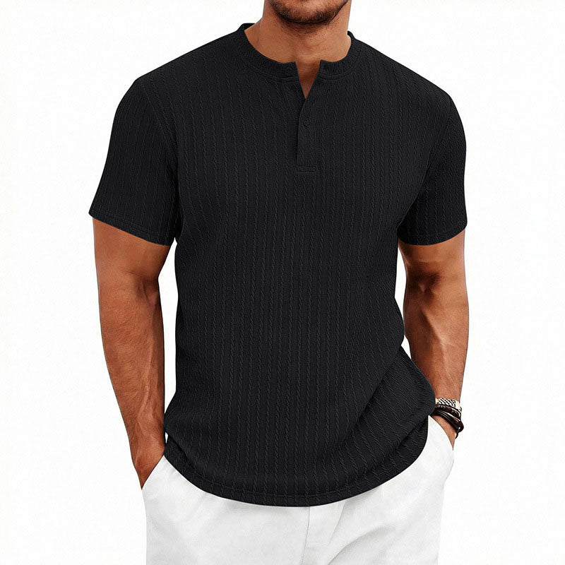 Harold - Men's Textured Band Collar Henley T-Shirt