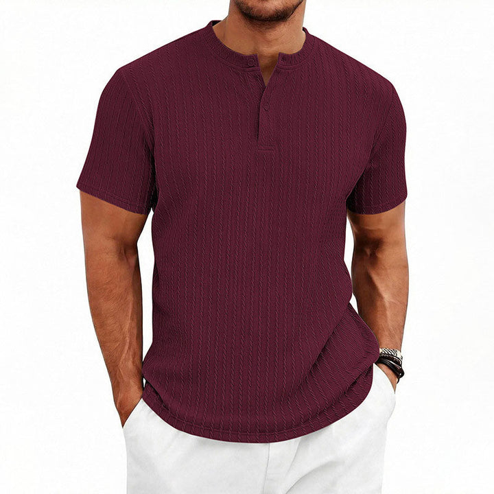 Harold - Men's Textured Band Collar Henley T-Shirt