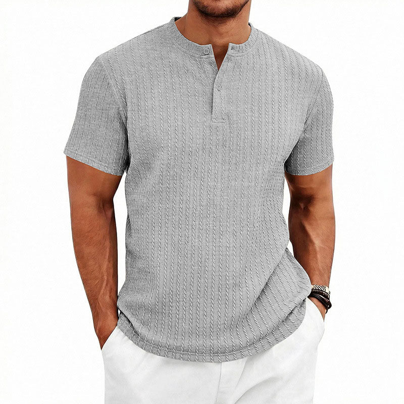 Harold - Men's Textured Band Collar Henley T-Shirt