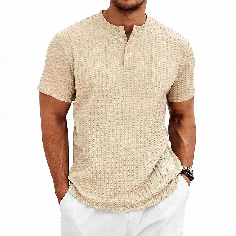 Harold - Men's Textured Band Collar Henley T-Shirt
