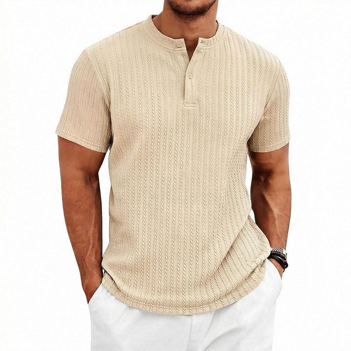 Harold - Men's Textured Band Collar Henley T-Shirt