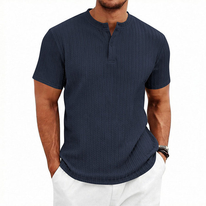 Harold - Men's Textured Band Collar Henley T-Shirt