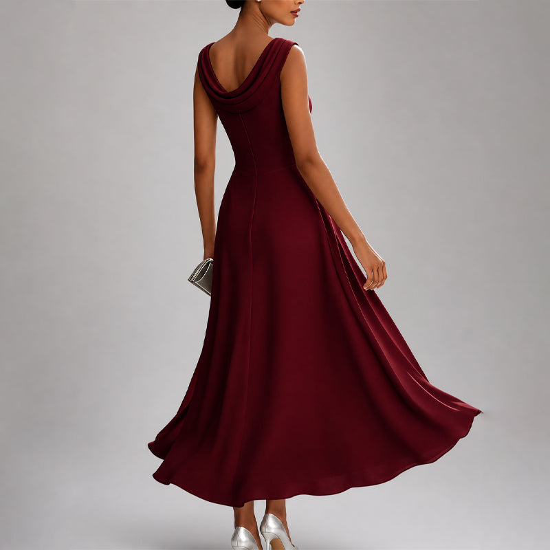 Harper - Women's Elegant Low-Back Cocktail Midi Dress