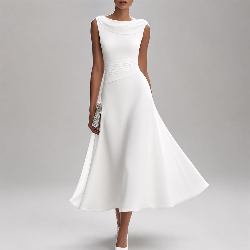 Harper - Women's Elegant Low-Back Cocktail Midi Dress