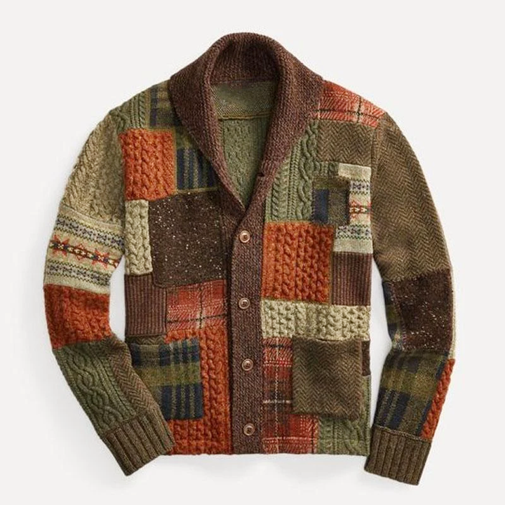 Harry-  Men's Vintage Patchwork Knit Cardigan