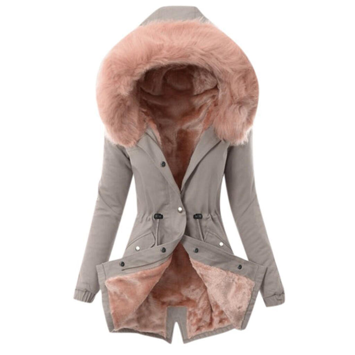 Hazel - Women's Fleece-Lined Faux Fur Hooded Parka Coat