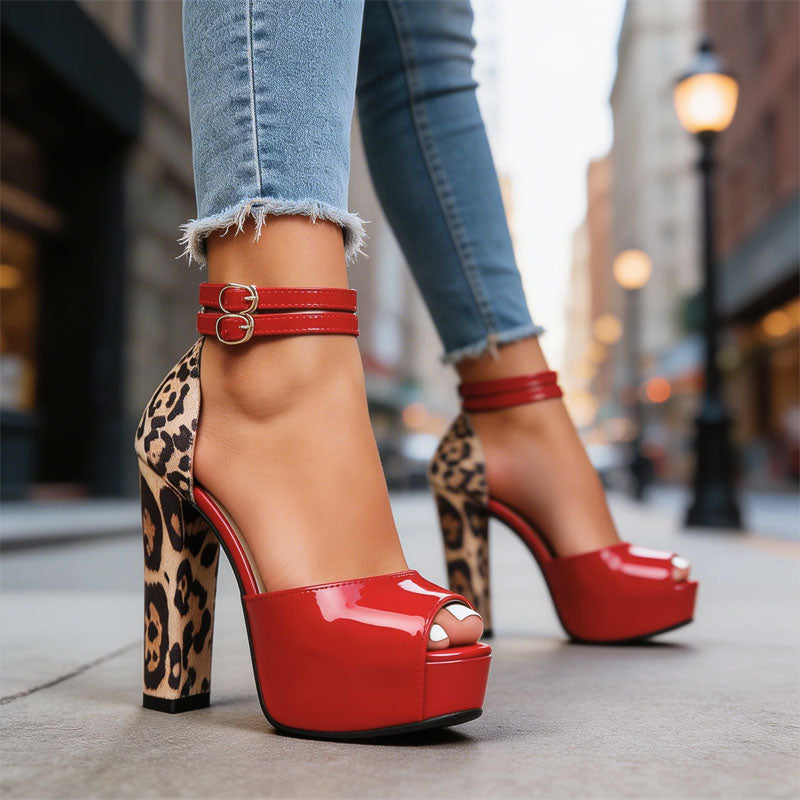 Hazel - Women's Leopard Double Strap Platform Heels