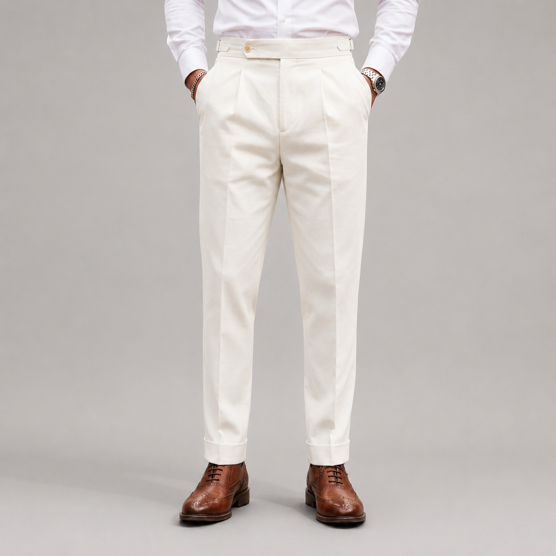 Henry - Men's Pleated Cotton Twill Straight-Fit Trousers