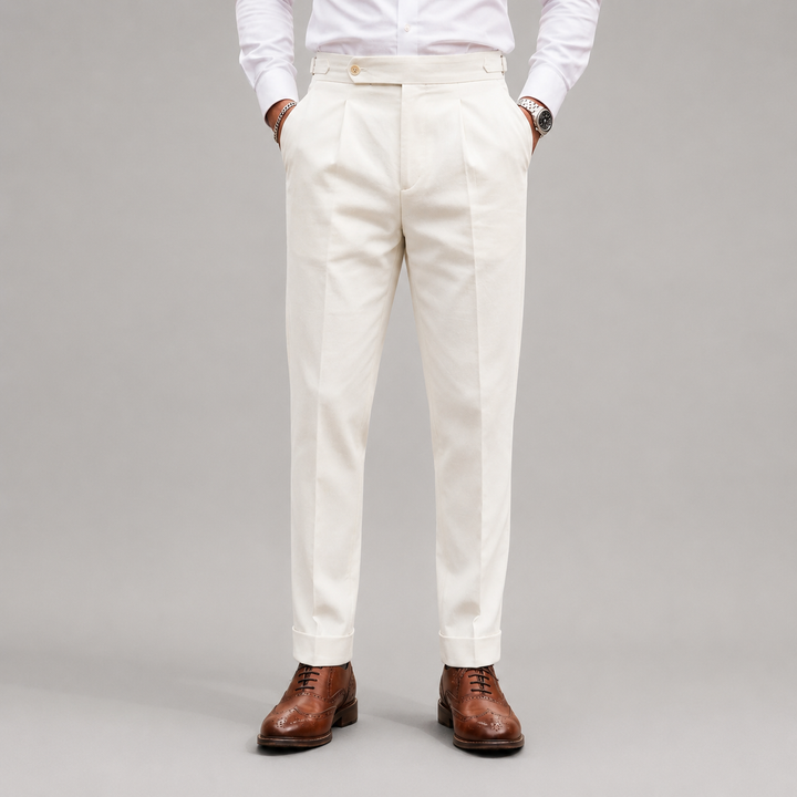 Henry - Men's Pleated Cotton Twill Straight-Fit Trousers