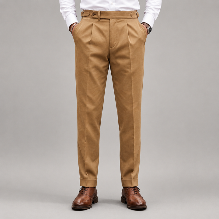 Henry - Men's Pleated Cotton Twill Straight-Fit Trousers